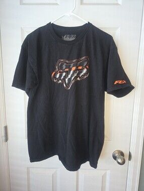 Mens Vintage Fox Racing Black/orange Checked Logo Size L Short Sleeve W/logo